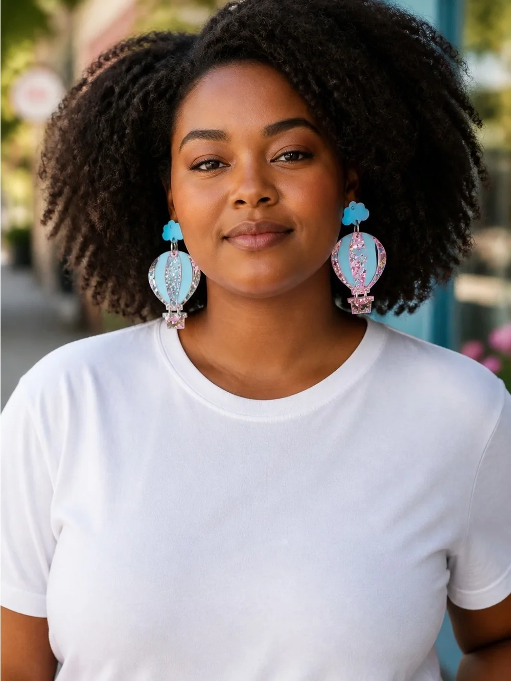 Fashion Jewelry Women’s Blue & Pink Hot Air Balloon Earrings